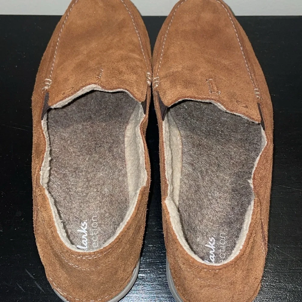 Clarks Mens 13 Gorwin Step Suede Slip On Loafers‎ Shoes Tac System Moc Brown Fur